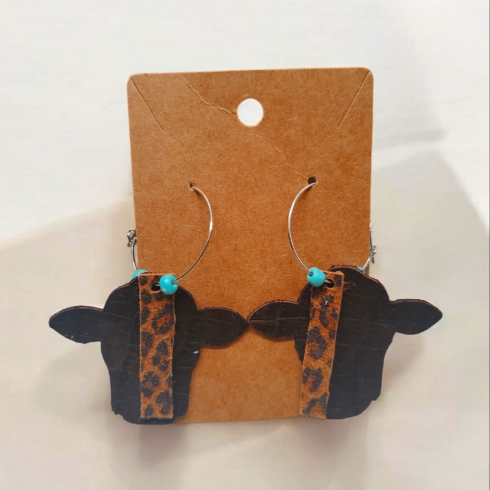 Handcrafted Brown Leather Cow Earrings